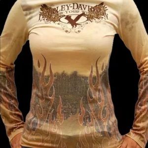 Harley Flames Long Sleeve Tribal Top Sz XL